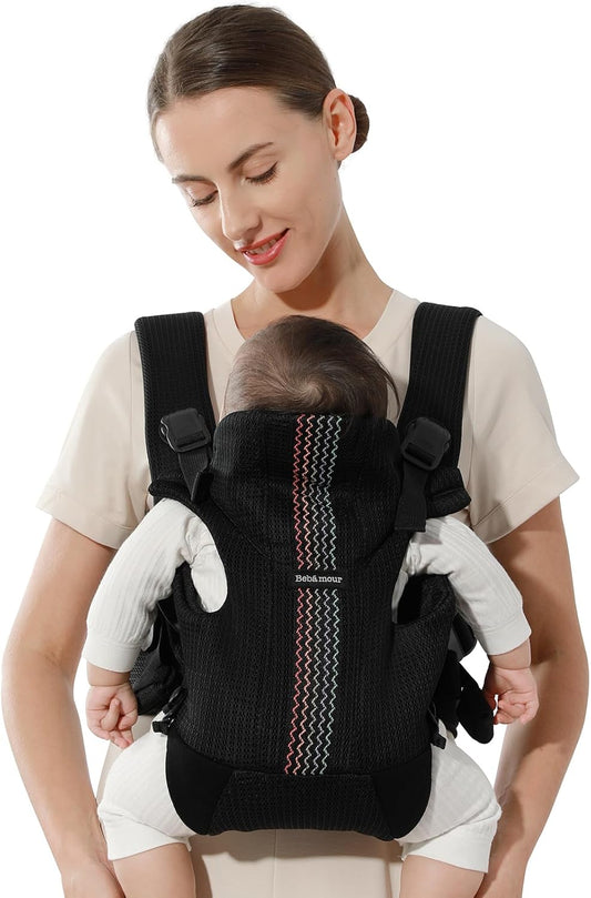 Bebamour Mochila Portabebés Mochila portabebés delantera y trasera con 2 tirantes, negro Pro