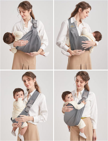 Mumgaroo Baby Sling, Canguru ajustável para bebês, Canguru respirável para bebês com alças grossas para recém-nascidos, bebês, crianças pequenas, de 0 a 36 meses (cinza)