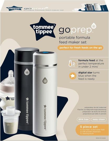 Tommee Tippee GoPrep Formula Feed Maker Set, prepara el biberón perfecto de fórmula en 2 minutos, biberones portátiles fríos y calientes con pantalla digital LED de temperatura