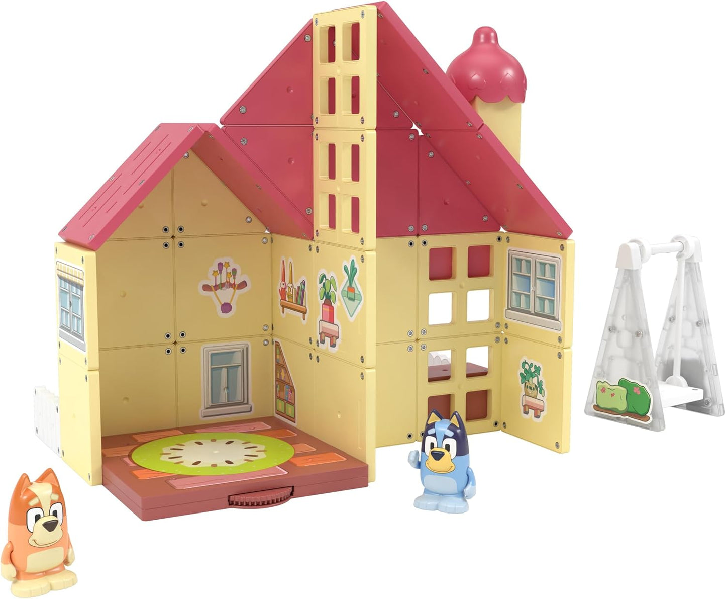 Tile Town Bluey Heeler Home Magnetic Tiles Construction Building Playset com figuras Bluey e Bingo, crianças de 3 a 5 anos ou mais, novos blocos de ação para brincadeiras de ação, construções realistas, brinquedo criativo STEM