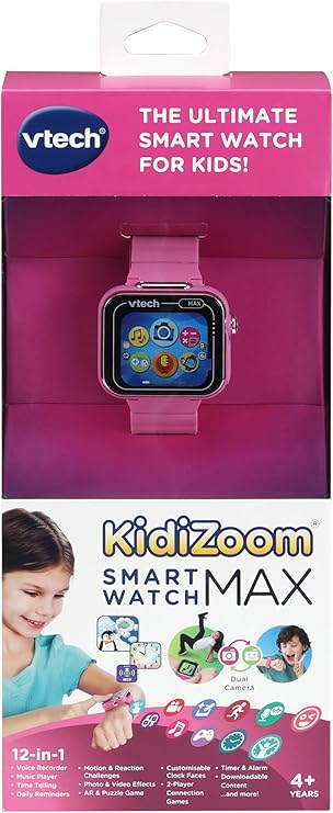 VTech KidiZoom Smart Watch Max, relógio para crianças com jogos, câmera dupla para fotos e selfies, 8 jogos, pedômetro, tela colorida, efeitos engraçados e muito mais, para bebês de 4, 5, 6, 7 anos ou mais, azul