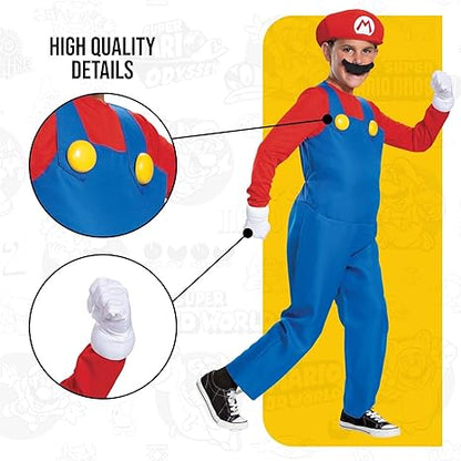 DISGUISE Fantasia oficial de Deluxe Nintendo Super Mario para crianças, fantasia de Mario Fancy para meninos e crianças, Halloween, aniversário, dia mundial do livro, semana, fantasia de Mario Bros para crianças