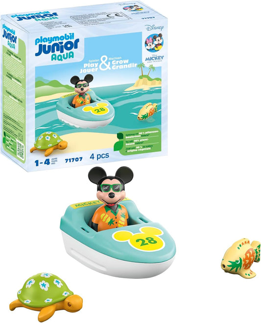 Playmobil 71707 JUNIOR e Disney: passeio de barco do Mickey Mouse, incluindo barco inflável e criaturas marinhas, brinquedo sustentável feito de plástico à base de plantas, brinquedo para presente