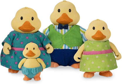 Li'l Woodzeez Acc Li'l Woodzeez - Família Quickquack Duck - Conjunto de 5 peças com estatuetas em miniatura e livro de histórias - Brinquedos e acessórios de animais para crianças de 3 anos ou mais, Multi, W6259