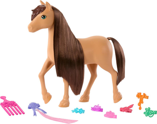 Caballo Barbie y accesorios, Barbie Mysteries: The Great Horse Chase Toys, melena extra larga para cepillar y peinar (los estilos pueden variar), HXJ37