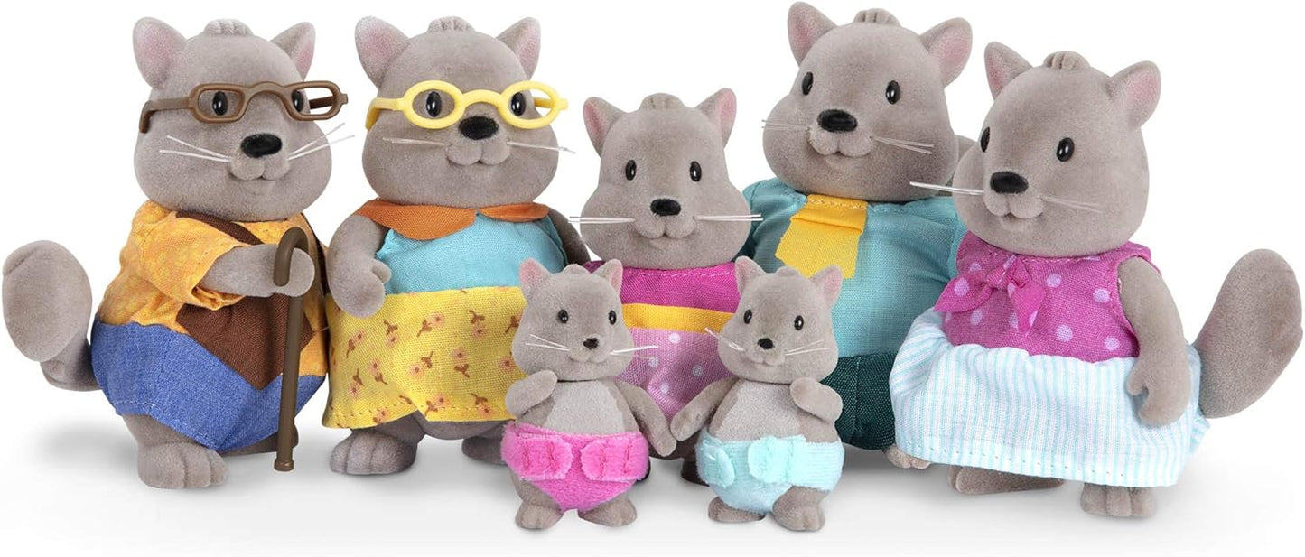 Li’l Woodzeez – Família Handydandy Mouse – Conjunto de brinquedos de 5 peças com estatuetas de animais em miniatura e livro de histórias – Brinquedos e acessórios de animais para crianças a partir de 3 anos