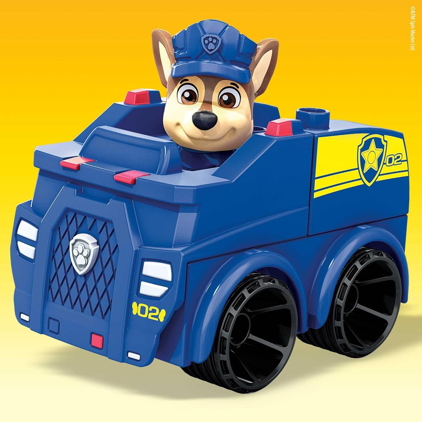 Mega Conjunto de construção de carro de polícia Bloks PAW Patrol Chase - Inclui figura posável de Chase - Blocos de construção magnéticos - Pilões empilháveis - Presente para crianças 3+