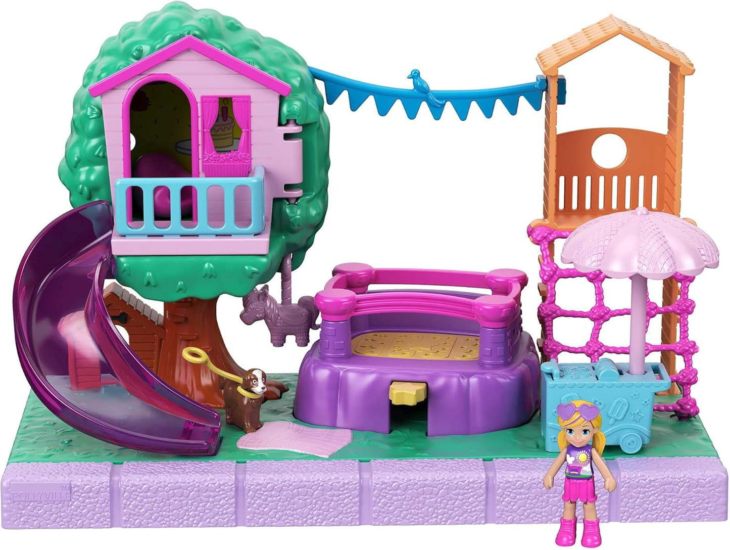 Polly Pocket GTM67 Pollyville Playground Adventure Playset, ótimo presente para maiores de 4 anos, 12,0 cm * 8,0 cm * 16,0 cm