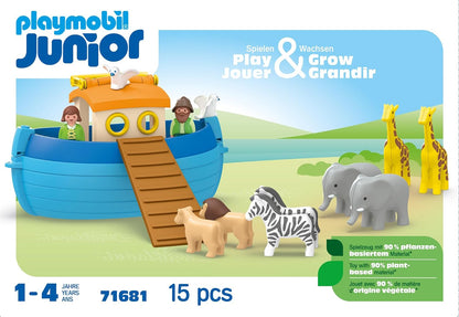 PLAYMOBIL 71681 JUNIOR: My Take Along Arca de Noé, incluindo rampa e nove animais, brinquedo sustentável feito de plástico à base de plantas, brinquedo para presente, conjuntos de jogos adequados para crianças de 1 ano ou mais