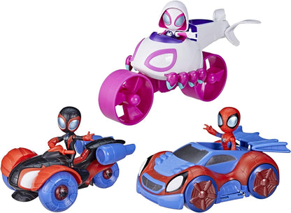 SPIDEY AND HIS AMAZING FRIENDS Hasbro Marvel Spidey e sua incrível equipe de amigos Spidey Change ‘N Go Riders Brinquedo pré-escolar, 3 veículos e bonecos, 3 anos mais