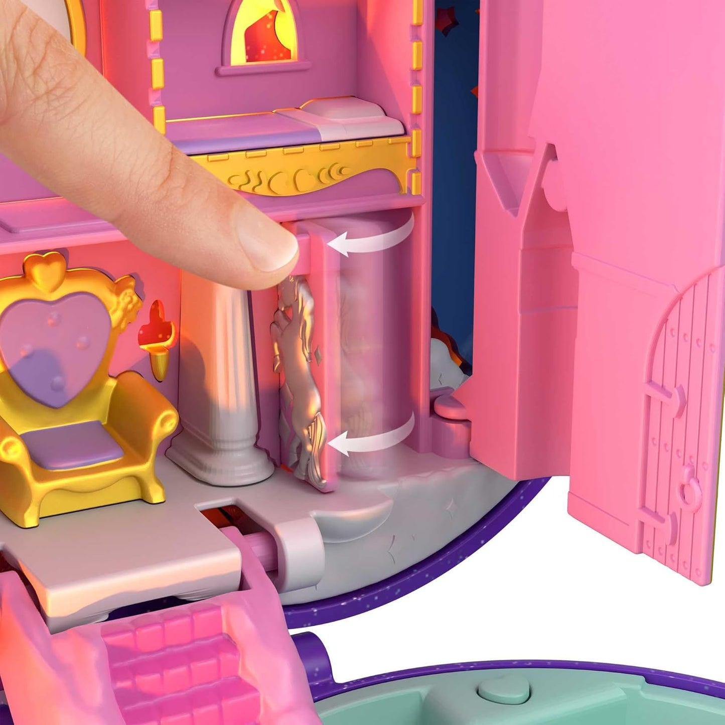 Polly Pocket Keepsake Collection Starlight Castle Compact, tema de castelo encantado, caixa especial, bonecos Polly e Prince, carruagem, figuras de cisne e unicórnio, presente colecionável para fãs de Polly