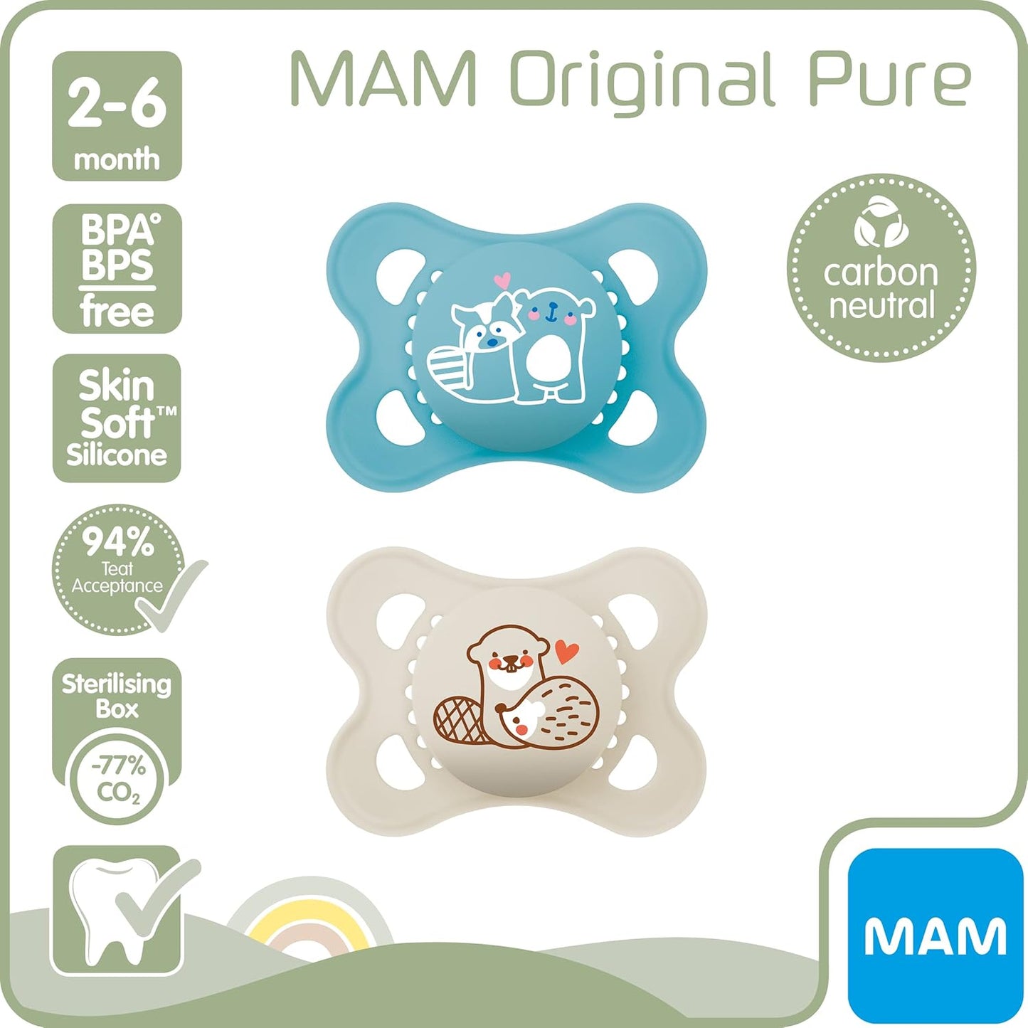 CHUPETA MAM PURE ORIGINAL 2-6M 2PK - MENINO