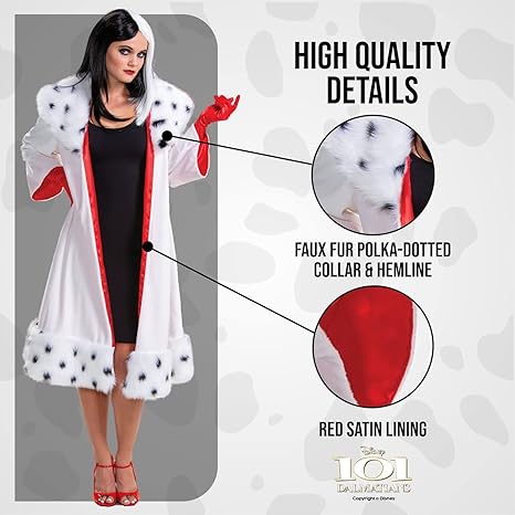 DISGUISE  Traje clássico oficial da Disney Cruella Deville adulto, fantasia de Halloween para adultos tamanho M