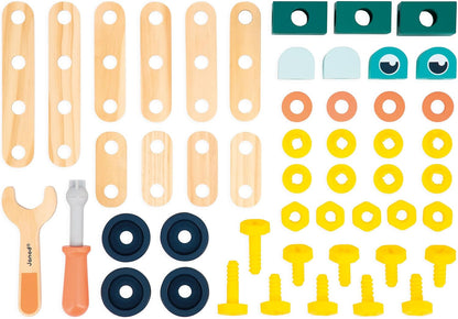 Janod - Banheira Brico'Kids de 50 peças - Jogo de construção infantil - 48 acessórios + 2 ferramentas - Brinquedo de simulação - Desenvolve destreza e criatividade - 3 anos +,