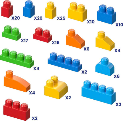 MEGA Conjunto de brinquedos de blocos infantis BLOKS First Builders, bolsa de construção de luxo com 150 peças e armazenamento, azul, maiores de 1 ano, CNM43