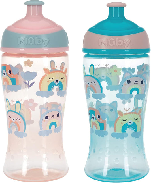 Botella de agua Nuby Super Slurp - Vaso antiderrames para niños pequeños | 360ml / 12oz | Fácil de sostener | Apto para lavavajillas | Taza adecuada para niños a partir de 18 meses (Rainbows, paquete de 2), 048526890460