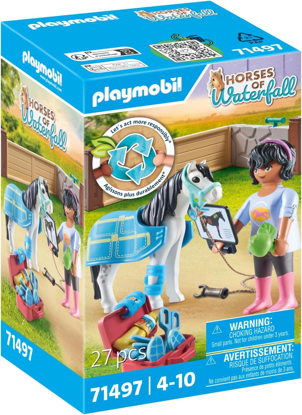 Playmobil 71497 Cavalos da Cachoeira: Horse Therapist, carinho e nutrição para os cavalos, com bandagens e guloseimas saborosas, conjuntos de jogos detalhados adequados para crianças a partir de 4 anos