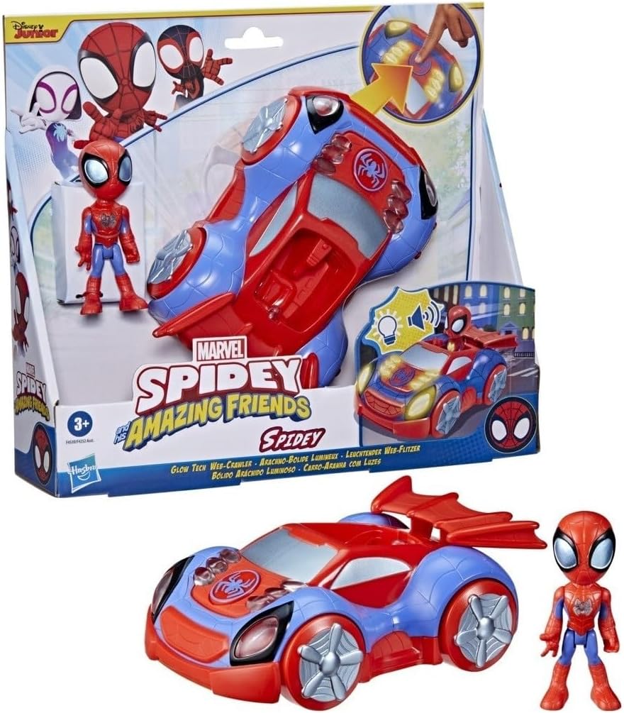 SPIDEY AND HIS AMAZING FRIENDS Hasbro Marvel Glow Tech Web-Crawler Vehicle, brinquedo pré-escolar com luzes e sons, a partir de 3 anos, multicolorido (F4530)