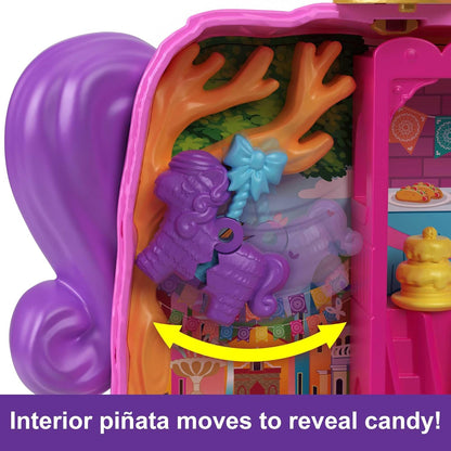 Polly Pocket Mini Toys, Piñata Party Playset compacto com 2 micro bonecas e 14 acessórios, Pocket World Travel Toys com surpresa revela, HKV32