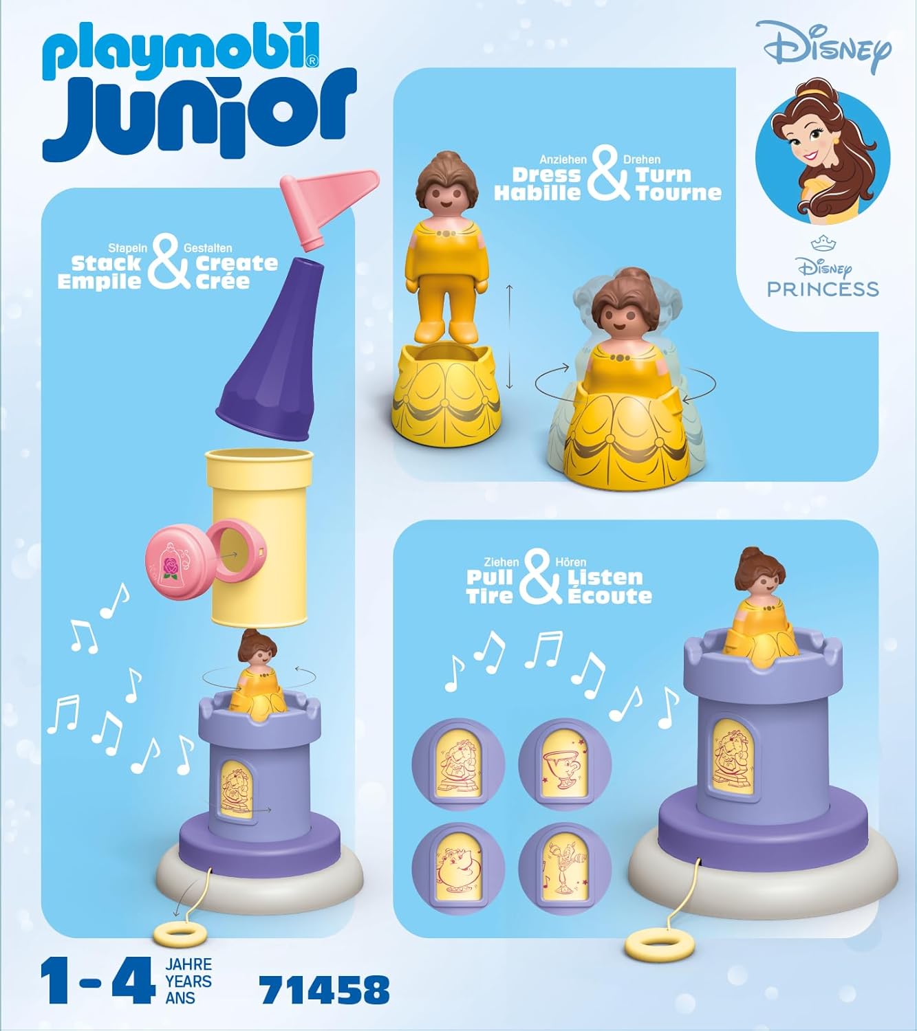 PLAYMOBIL 71458 JUNIOR e Disney: Belle's Play Tower com som, brinquedos para crianças, feitos com mais de 90% de plástico à base de plantas, brinquedos para presentear e dramatizações imaginativas, conjuntos de jogos para crianças com mais de 12 meses