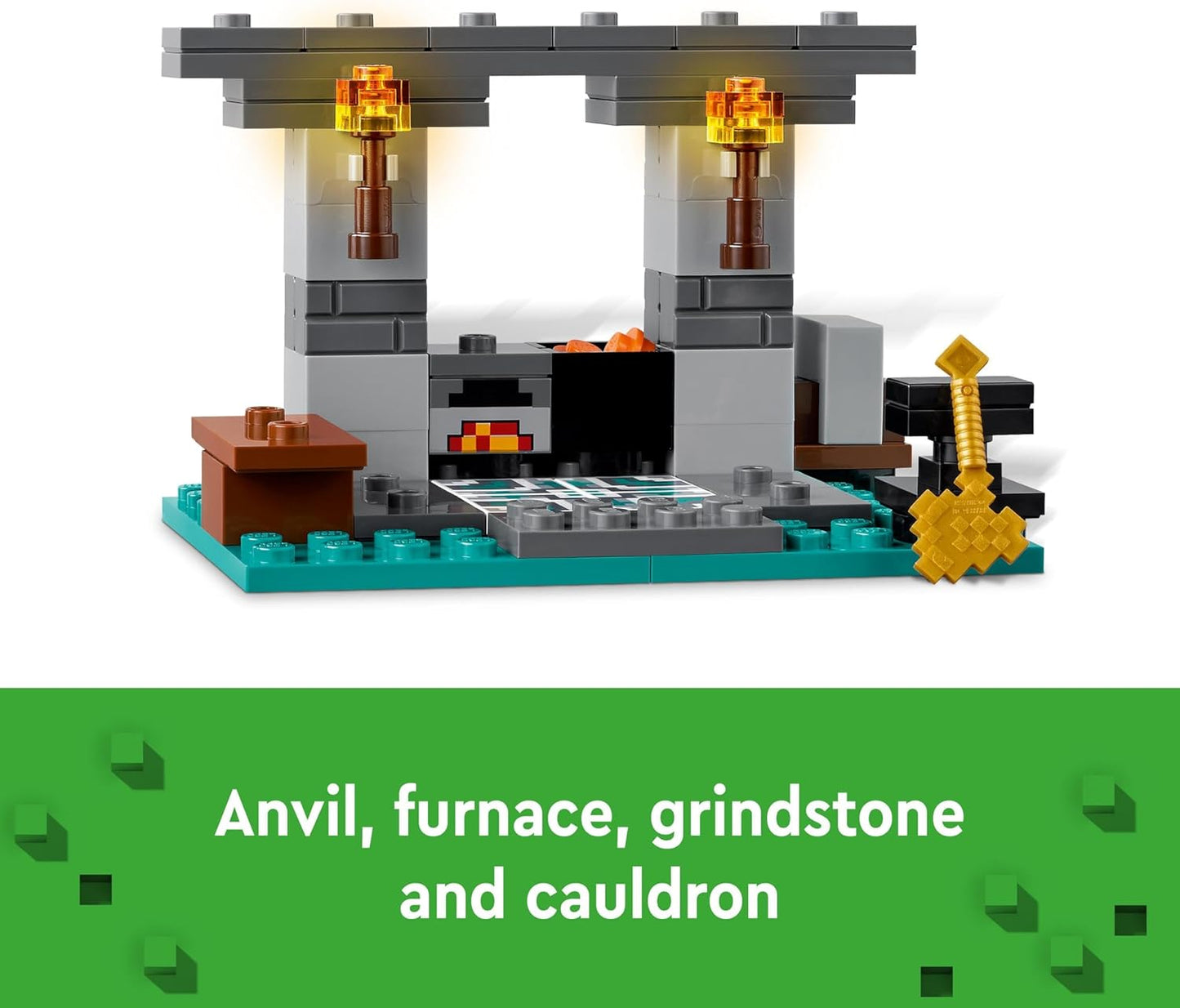 LEGO Minecraft The Armory Building Toys para crianças, meninos e meninas a partir de 7 anos, apresentando figuras de personagens, incluindo Alex com uma espada de diamante e conjunto de armas