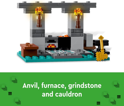 LEGO Minecraft The Armory Building Toys para crianças, meninos e meninas a partir de 7 anos, apresentando figuras de personagens, incluindo Alex com uma espada de diamante e conjunto de armas