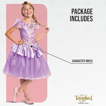 DISGUISE  Fantasia oficial de Rapunzel de luxo da Disney para meninas, fantasia de Rapunzel para crianças, vestido extravagante, roupa emaranhada para meninas, fantasias de princesa para meninas, fantasias do Dia Mundial do Livro para meninas S