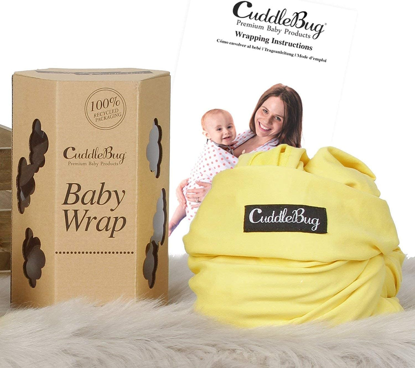 CuddleBug Baby Wrap - Porta-bebês mãos-livres - Envoltório macio e elástico - Porta-bebês Recém-nascido a criança 7-35 lbs - Tamanho único para todos os porta-bebês - Sling de envoltório para bebê saudável para o quadril