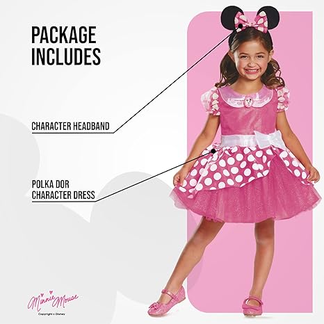 DISGUISE Disfraz Oficial Disney Deluxe de Minnie Mouse Rosa para Niñas, Disfraz de Minnie Mouse, Falda, Disfraces para Niñas, Disfraces del Día Mundial del Libro para Niñas