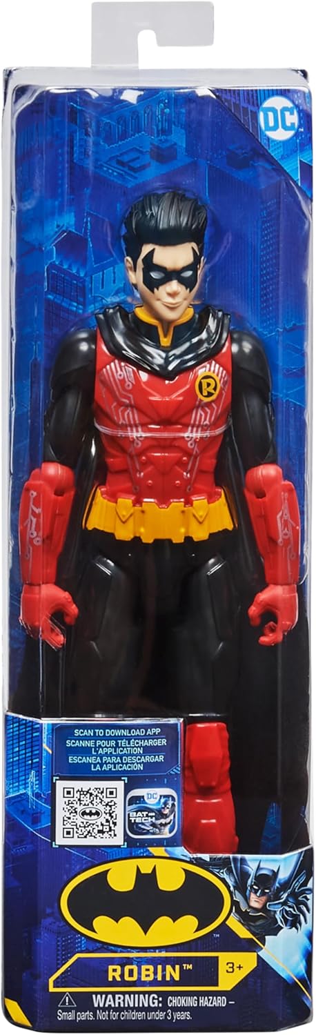 DC Comics Figura de ação Robin de 12 polegadas do Batman da (terno vermelho/preto), brinquedos infantis para meninos a partir de 3 anos