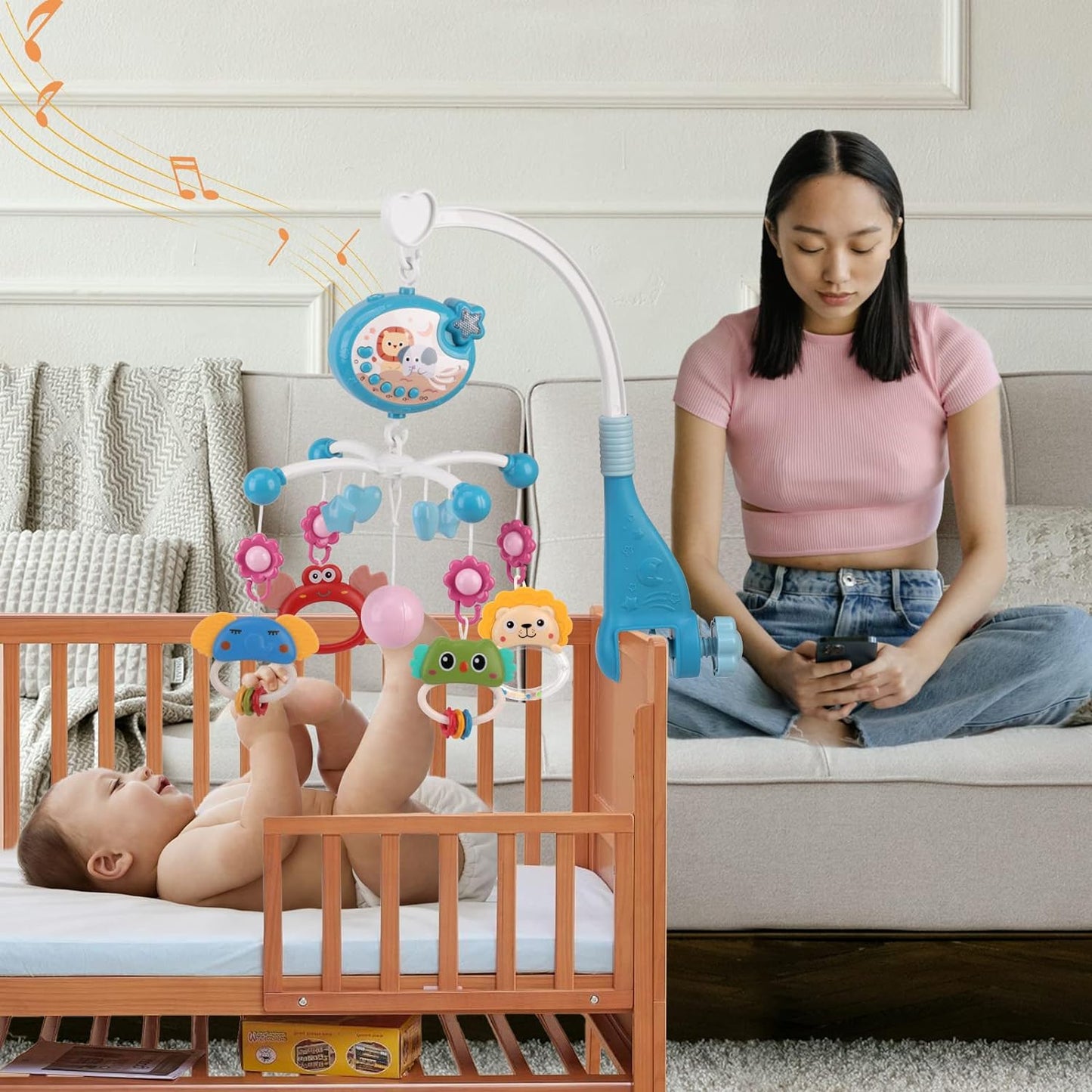 Amybenton Berço Móbile para Bebê com Música e Projeção - Móbile para Berço com Função de Temporização - Móbile Suspenso para Bebês - Presente para Recém-nascidos de 0 a 12 Meses