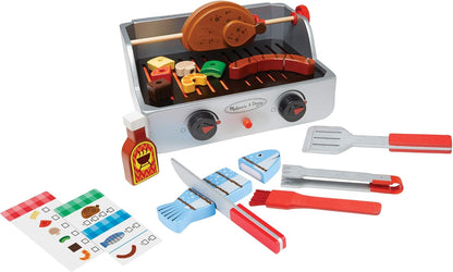 Melissa &amp; Doug Juego de asador y parrilla para asador | Accesorios de cocina y juguetes | Dramatización | Juguetes para 3 años | Cocina de juguete | Cocina infantil y de juegos | Juguetes de madera para jugar | Regalo para niño o niña