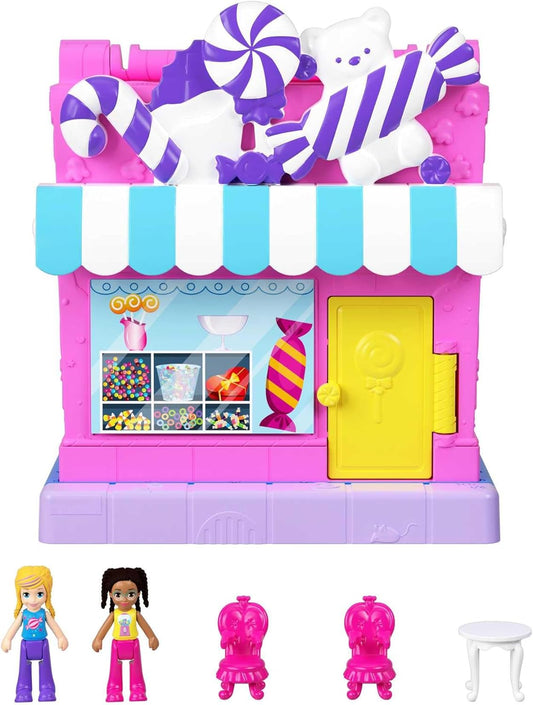 Polly Pocket Bonecas e playset Pollyville Sweet Store, mini brinquedos com 2 micro bonecas e 3 acessórios, HNB03