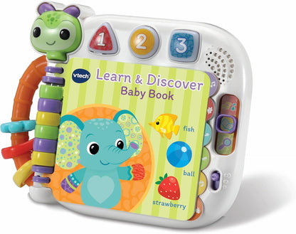 VTech Baby Learn &amp; Discover Libro para Bebés, Libro Interactivo con 3 Modos y 13 Páginas Fáciles de Limpiar, Melodías y Frases, Enseña Animales, Colores y Formas, Juguete para Bebés de 6, 12, 24 Meses+, Versión en Inglés