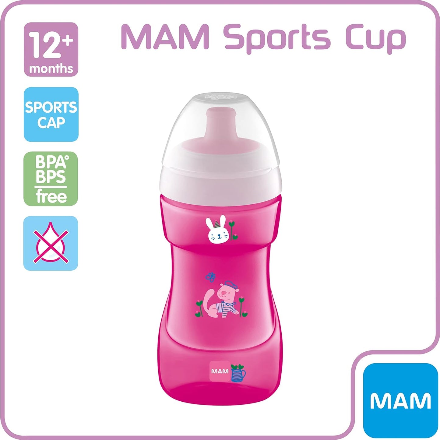 Biberón de entrenamiento antiderrames MAM Baby Sports - 330 ml (los diseños pueden variar)