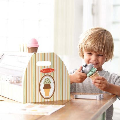 Melissa & Doug Colheres legais de madeira para brincar de sorvete, brinquedo de cozinha, brinquedo de sorvete para meninas e meninos, brinquedo montessori de fingir comida de 3 anos, presente para menino ou menina de 3 anos