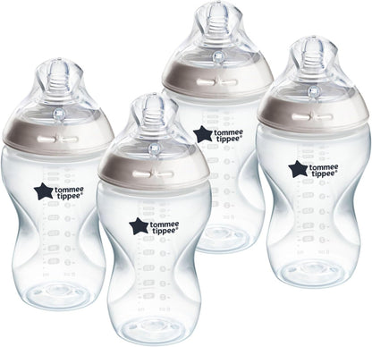 Tommee Tippee Natural Start Biberón anticólicos, 340 ml, 3+ meses, tetina similar al pecho de flujo medio para cierre natural, válvula anticólicos, autoesterilizante, paquete de 4