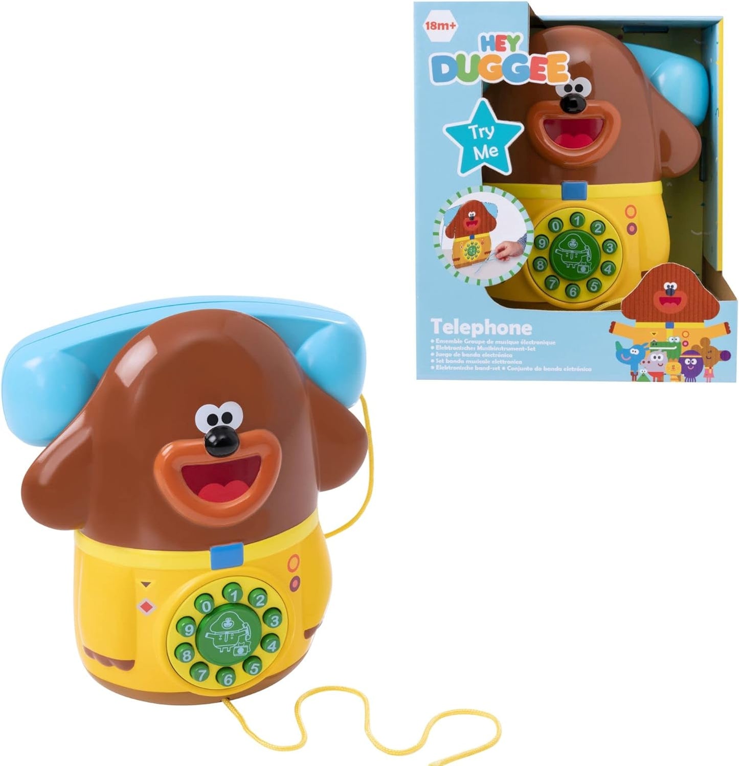 Hey Duggee Telefone interativo | Telefone de brinquedo infantil com rodas | Ei, Duggee e esquilos, brincam de telefone | Criança brincam de telefone | Brinquedos interativos para crianças | Telefone de brinquedo estilo tradicional | Crianças maiores