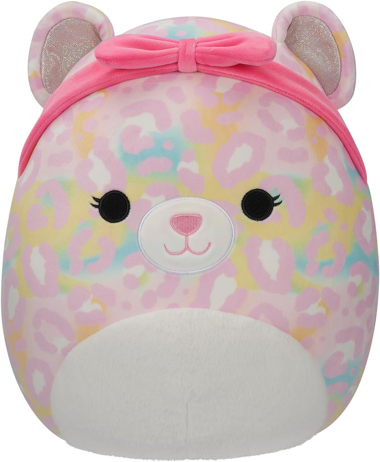 Squishmallows SQCR05426 Leopardo arco-íris Michaela de 12 polegadas com faixa de cabeça rosa, multicor