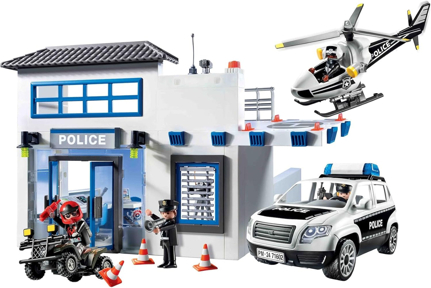 Playmobil 71602 Action Heroes: Delegacia de Polícia, grande centro de comando com helicóptero da polícia e muitos detalhes emocionantes, conjuntos de jogos cheios de ação adequados para crianças a partir de 4 anos