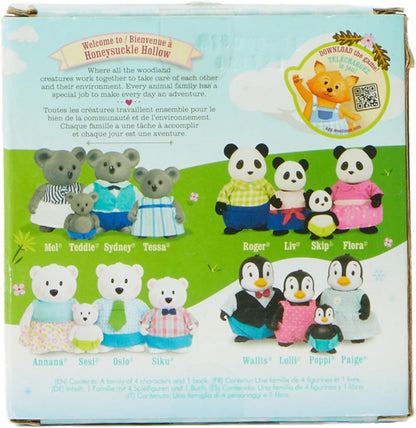 Li'l Woodzeez 6154M Li’l Woodzeez – Família Skyhopper Panda – Conjunto de 5 peças com estatuetas em miniatura e livro de histórias – Brinquedos de animais e acessórios Acc Tiere para crianças a partir de 3 anos, multicolorido