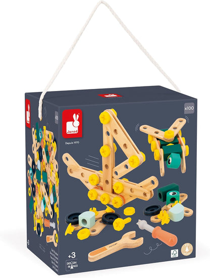 Janod - Banheira Brico'Kids de 100 peças - Jogo de construção infantil - 98 acessórios + 2 ferramentas - Brinquedo de simulação - Desenvolve destreza e criatividade - 3 anos +,