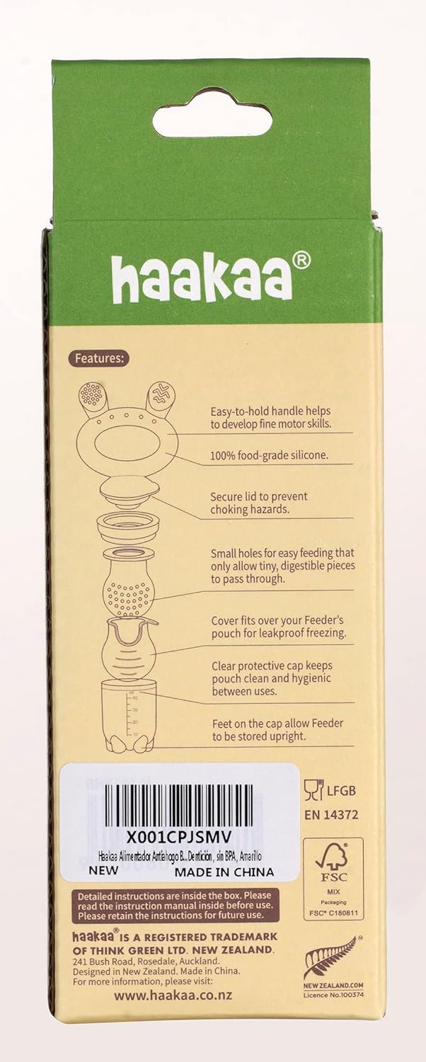 Haakaa Alimentador de frutas para bebês e mini bandeja para congelar, moldes de picolé de leite materno para alívio refrescante do bebê, alimentador de silicone sem BPA para alimentação segura do bebê, 4 meses ou mais (mostarda)