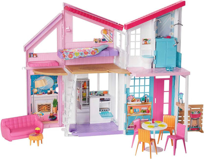 Juego de casa de muñecas Barbie con muñeca Barbie y casa con 2 niveles y 4 áreas de juego, completamente amueblada, con cachorro y accesorios, regalo para niños a partir de 3 años, HHY40