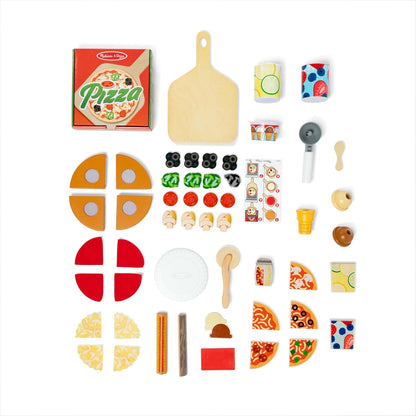 Melissa & Doug Centro de atividades Wooden Pizza Food Truck com Play Food, para meninos e meninas 3+