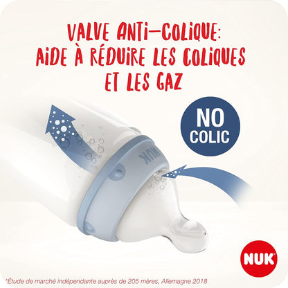 NUK Mamadeira de vidro First Choice+ | 0-6 meses | Controle de temperatura | bico de silicone | Válvula anticólica 240ml