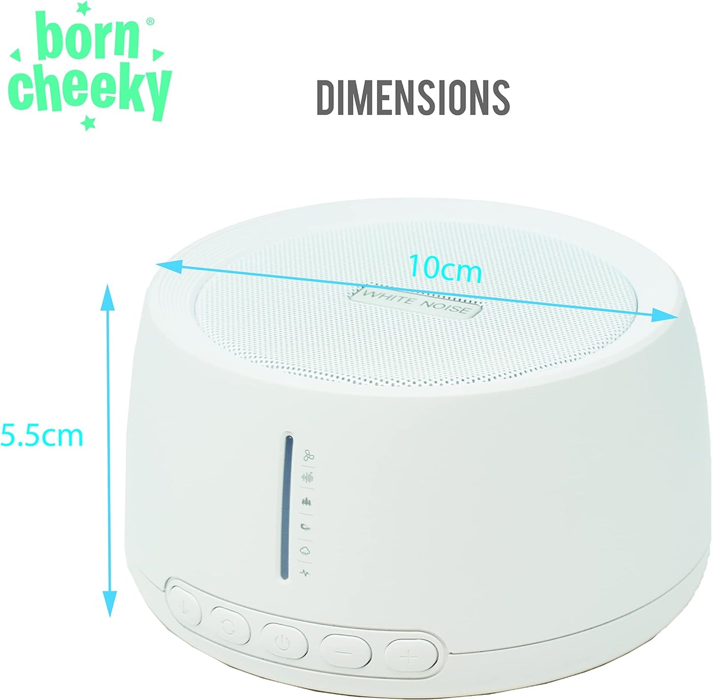 Born Cheeky Máquina de ruído branco para mesa de bebê para relaxamento, calmante, sono, auxílio para bebês, cochilo - berçário, 30 ondas sonoras, batimento cardíaco, chuva, natureza, terapia sonora com temporizador automático e recurso de loop