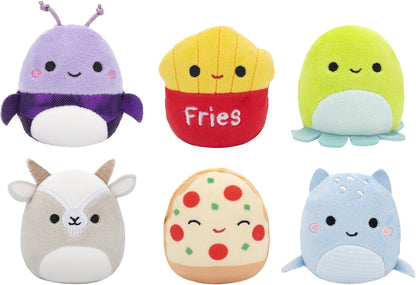 Micromallows Squishmallows Original 6-Pack - Axel Beetle, Lune Loch Ness Monster, Malcolm Mushroom, Orphie Octopus, Pep Pizza, Walker Goat