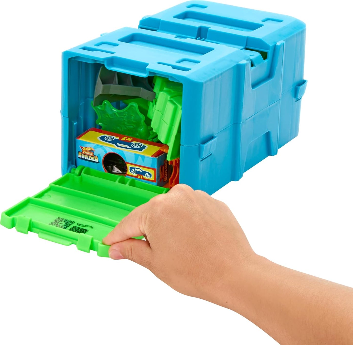 Hot Wheels Conjunto de pistas com 1 carro Hot Wheels, conjunto de construção de pistas com tema tóxico com 10 peças de pista para criar acrobacias de salto, vem em uma caixa de armazenamento modular e empilhável