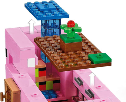 LEGO 21170 Minecraft The Pig House, com Alex, Creeper e 2 figuras de porco, brinquedo de construção de animais, ideia de presente de aniversário para crianças, meninos e meninas com mais de 8 anos de idade